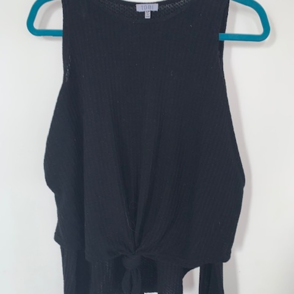 S Tobi Black Longsleeve w/ Tie & Open Shoulders